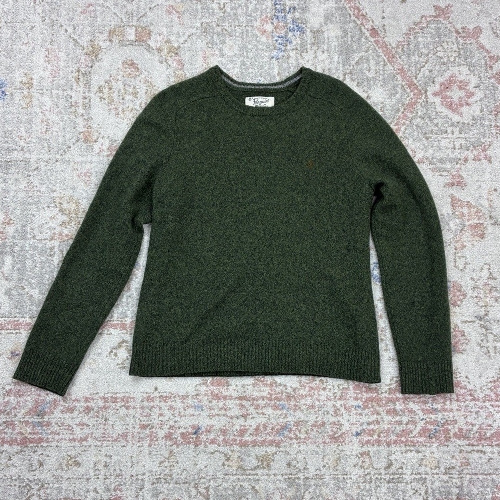 Retro Style Penguin Munsingwear Wool Crewneck Sweater Mens L Green Knit Luxury